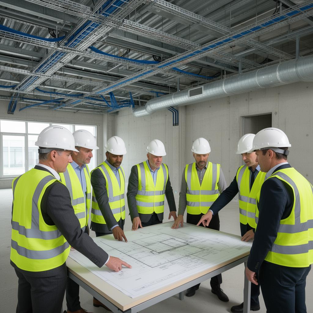 Bauleitung und Fachplaner koordinieren ein Datacenter-Projekt auf der Baustelle